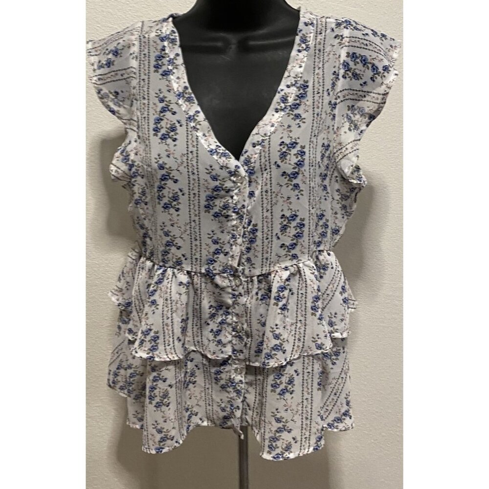 Cravefame Womens Size S Blouse Sleeveless Tiered Floral Ruffle